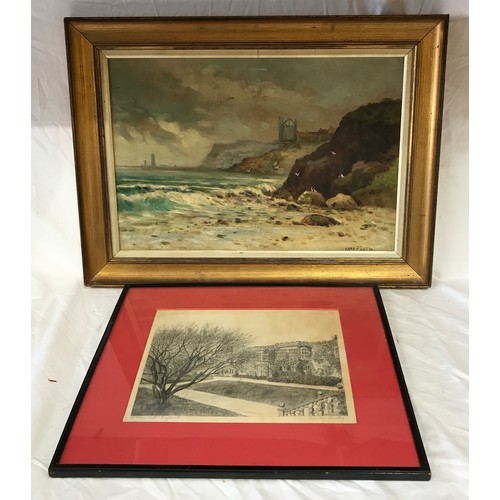 1309 - Oil on canvas of a coastal scene (believed to be Whitby) signed in the bottom right corner Chas Pott... 