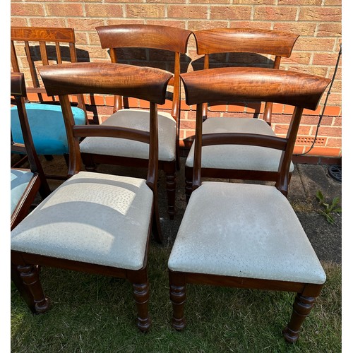 24 - Nine upholstered bar back chairs, three designs 4, 3 and 2. Tallest 90.5cm h x 48cm w x 49cm d.