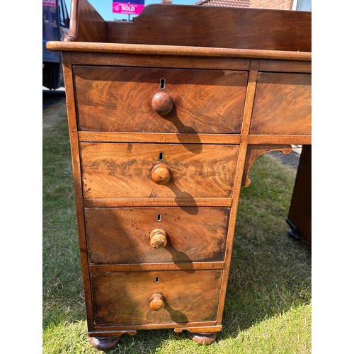 26 - Mahogany desk with upstand to back 2 over 3 drawers, 165cm w x 54cm d x 191cm h.