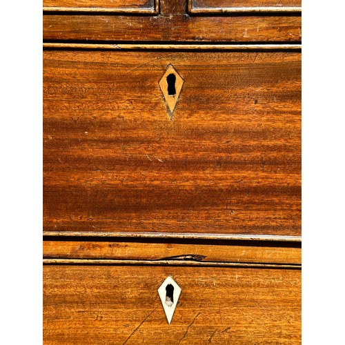 28 - Mahogany Chest of Drawers 2 over 3 drawers.  96cm w x 46.5cm d x 120cm h. Ivory escutcheons.