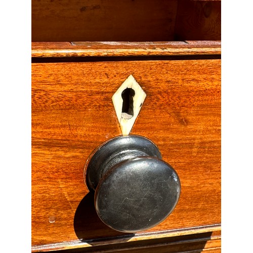 28 - Mahogany Chest of Drawers 2 over 3 drawers.  96cm w x 46.5cm d x 120cm h. Ivory escutcheons.