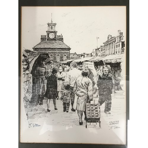 1275 - Three prints one of Stockton Market signed J Stone, one 