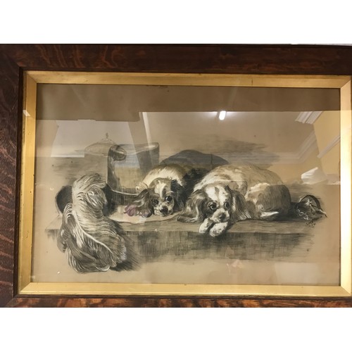 1278 - After Edwin Landseer two pencil drawings of dogs one St Bernard and two King Charles spaniels dated ... 