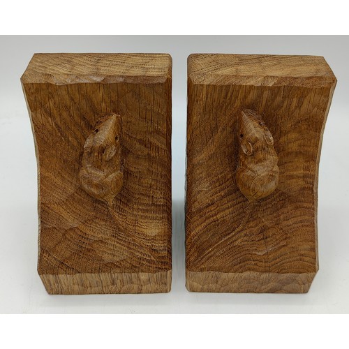 Robert 'Mouseman' Thompson a pair of Mouseman bookends, each with adzed ...