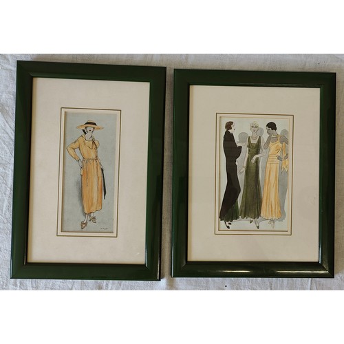 1279 - Two pairs of Art Deco prints in matching frames, one pair both of a lady in black dress the other on... 