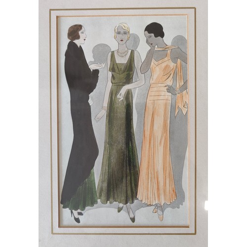 1279 - Two pairs of Art Deco prints in matching frames, one pair both of a lady in black dress the other on... 