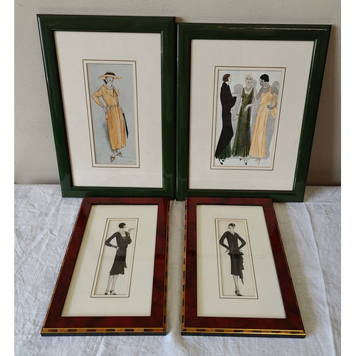 1279 - Two pairs of Art Deco prints in matching frames, one pair both of a lady in black dress the other on... 