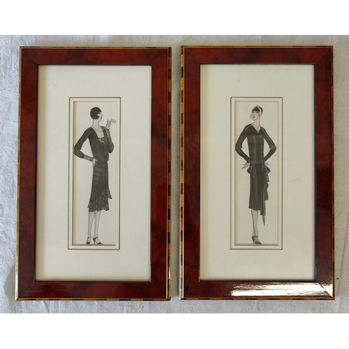 1279 - Two pairs of Art Deco prints in matching frames, one pair both of a lady in black dress the other on... 