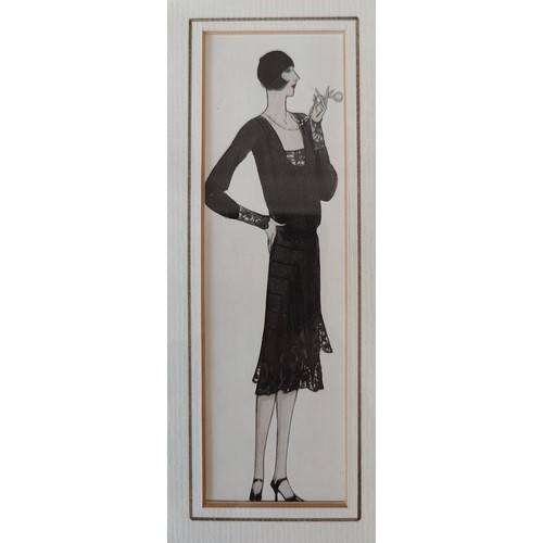 1279 - Two pairs of Art Deco prints in matching frames, one pair both of a lady in black dress the other on... 