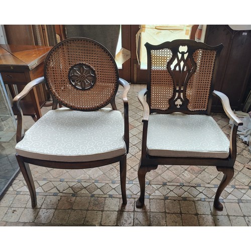 35 - A collection of three chairs, one small nursing chair on casters, two bergère like chairs, tallest c... 