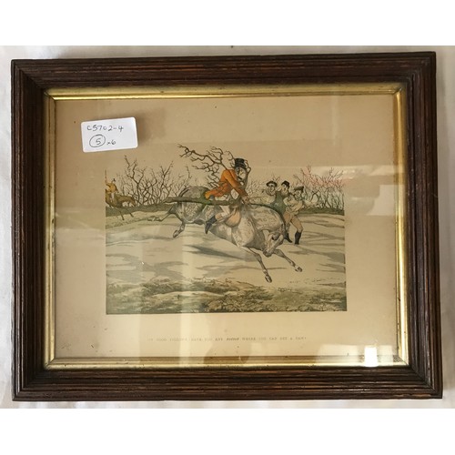 1280 - Set of six humorous prints of horses out riding, image size 8cm h x 24cm w.