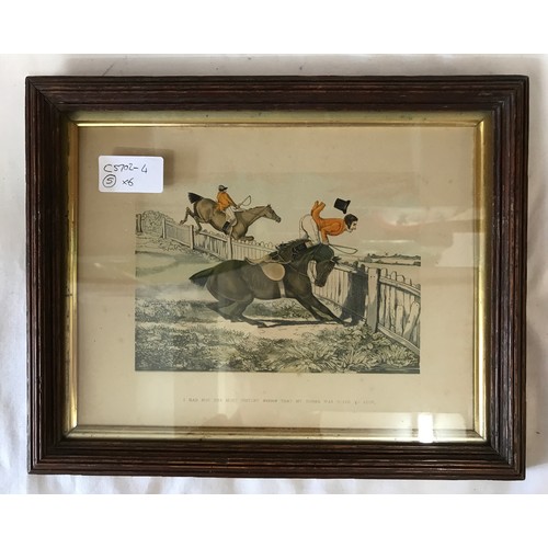 1280 - Set of six humorous prints of horses out riding, image size 8cm h x 24cm w.