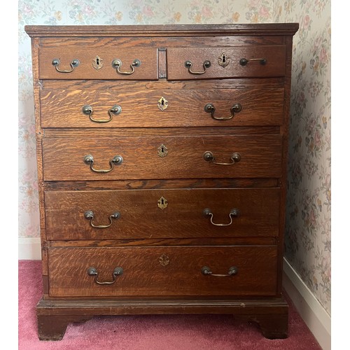 52 - A 19thC oak five height chest of drawers with bracket feet. 78.5cm w x 48.5d x 98h.