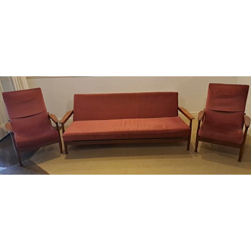 59 - A Guy Rogers three piece suite comprising a sofa bed 77 h x 202 w x 100cm d and two reclining chairs... 