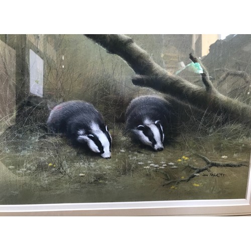 1285 - John Naylor (b.1960) British, a pair of pastels on paper one of a pair of badgers, signed and dated ... 