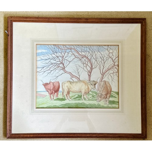 1317 - R.Thursby watercolour of Highland cattle. Signed lower right and dated 1940. Glazed in wooden frame.... 