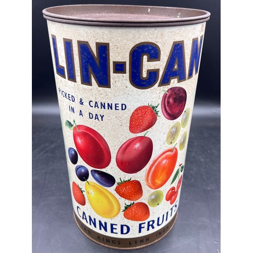 1253 - A Lin-Can cylindrical shop advertising dummy tin for canned vegetables. 37cm h.