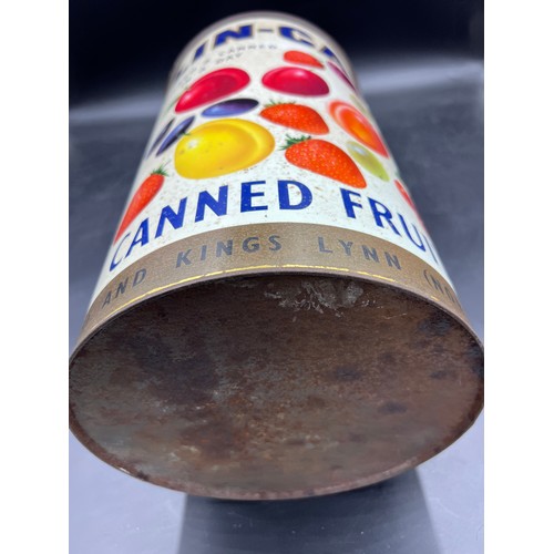 1253 - A Lin-Can cylindrical shop advertising dummy tin for canned vegetables. 37cm h.