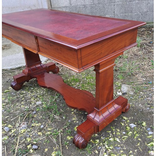 72 - A 19thC mahogany desk with three drawers to the front and red leather top. 125cm w x 59cm d x 46cm h... 