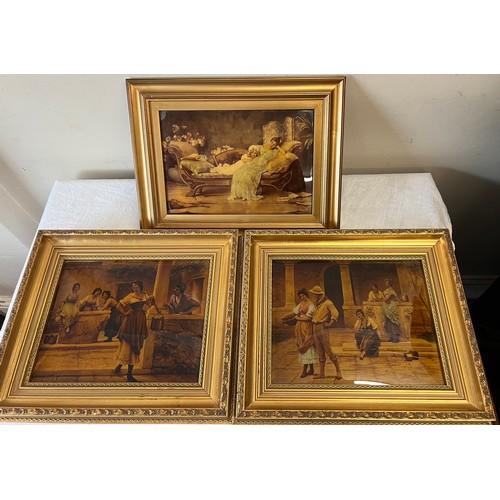 1287 - Three various 19thC crystoleums. A pair 19.5cm x 24.5cm and a single, all in gilt frames.