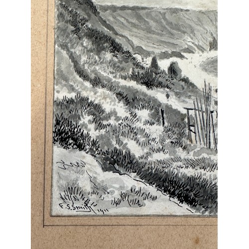 1324 - F. S. Smith (1860-1925). Two pen and ink drawings, “Flamborough, Yorkshire” signed lower left and da... 