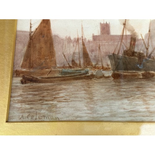 1326 - Watercolour of a Hull harbour scene by A Coleman in a gilt frame, signed lower left, image size 23cm... 