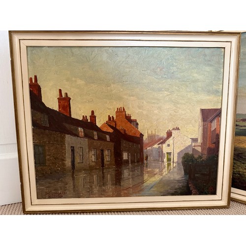 1328 - Jefferson Bond two oils on board South Riding, image 46cm h x 66cm w (Rudstone) and Southgate, Horns... 