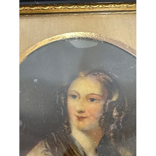 1330 - A framed painting on glass of a young lady with a sketch book, sight size 13.5 x 10cm  together with... 