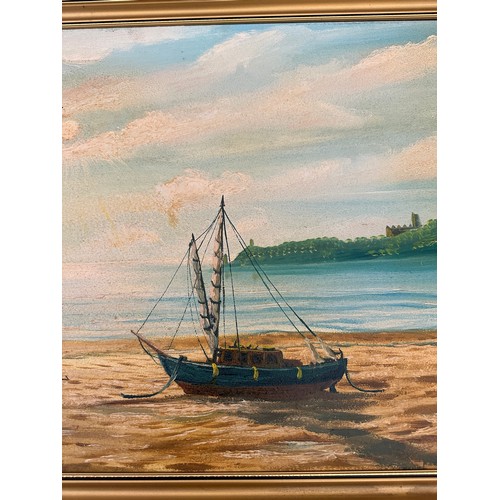 1332 - Keith Sutton (British 1924-1991): boats at low tide 1971, oil on canvas signed, image 44.5cm h x 90c... 