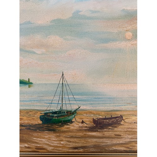 1332 - Keith Sutton (British 1924-1991): boats at low tide 1971, oil on canvas signed, image 44.5cm h x 90c... 