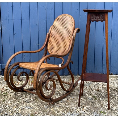 78 - Edwardian plant stand with inlay to top and bottom. 102 h x 28.5cm w at top together with a Thonet s... 