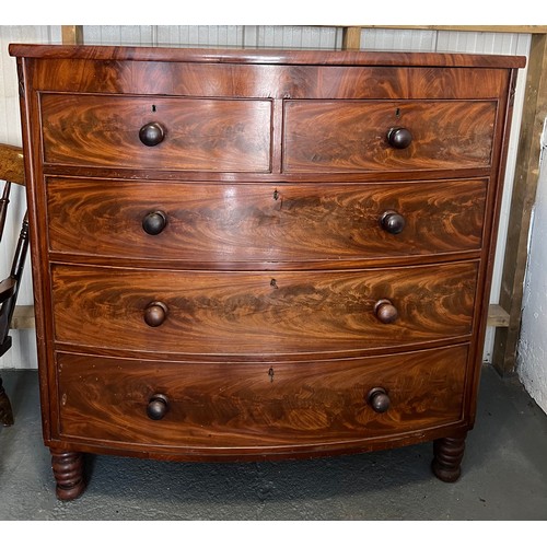 83 - A 19thC mahogany bow fronted chest of 2 short over 3 long drawers. 124cm w x 60cm d x 128cm h.