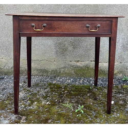 85 - An early 19thC oak side table with single drawer to front and brass drop handles.