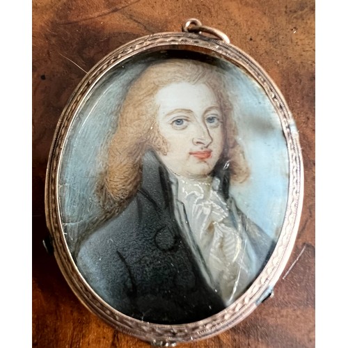 1268 - A 19thC portrait of Colonel Johnathan Passingham with lock of hair to reverse, with documentation an... 