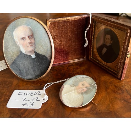 1271 - Two 19thC miniatures on ivory portrait and an aquatint miniature portrait. 8 x 6cm.