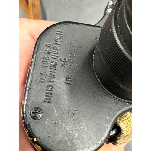 A leather military binocular case stamped Case No 2 A leather military binocular case stamped Case No 2