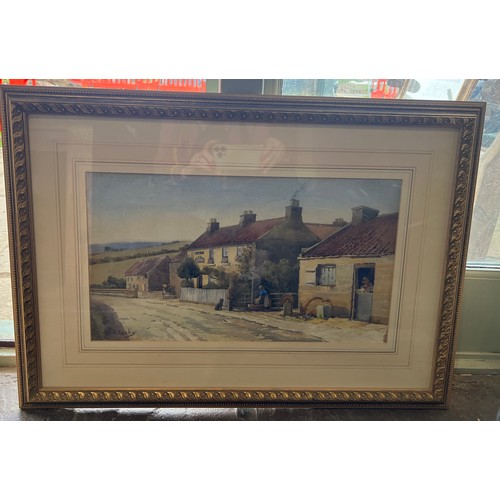 1337 - Watercolour painting of a village signed A. Locke L.L. 27cm x 47cm.