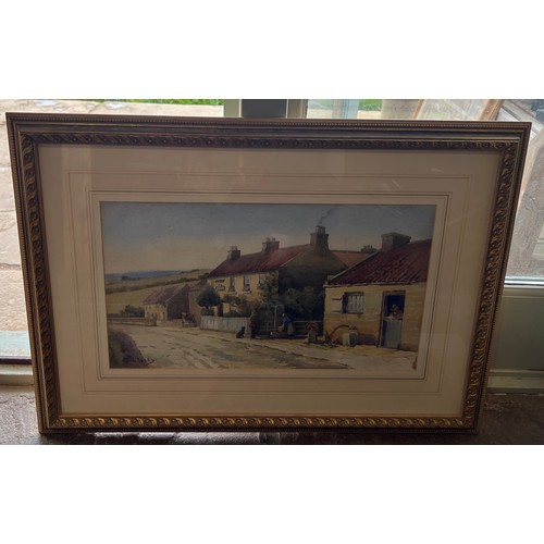 1337 - Watercolour painting of a village signed A. Locke L.L. 27cm x 47cm.