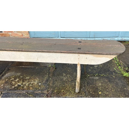 97 - A 19thC pine bench 250cm l x 48cm h.