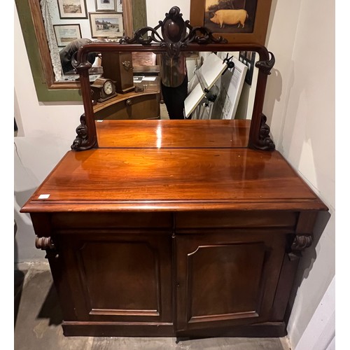 99 - A 19thC mahogany mirror back chiffonier, two drawers over two cupboards. 122cm w x43cm d x170cm h.