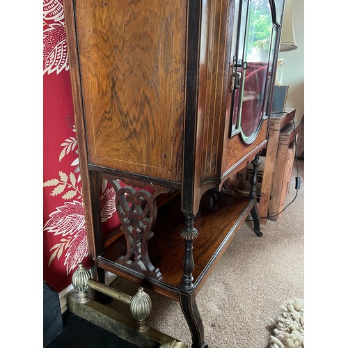 104 - An Edwardian rosewood and inlaid cabinet with ivory, single glazed door, missing top. 72cm w x 40cm ... 