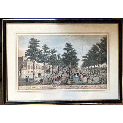 1294 - An 18thC framed Maurer Delin etching ‘A view of St. James Park’ published January 1750. 26cm x 43cm.