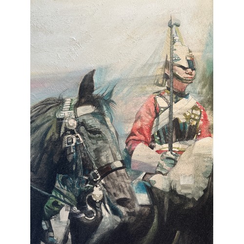 1339 - Eric Mason 1921-1986, large oil on canvas of Household Cavalry Mounted Regiment Horse Guards. Sight ... 