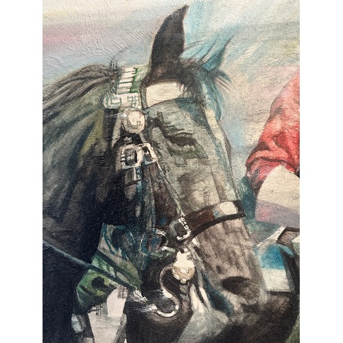 1339 - Eric Mason 1921-1986, large oil on canvas of Household Cavalry Mounted Regiment Horse Guards. Sight ... 