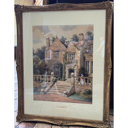 1341 - A. E. Everett (1824-1882) A 19thC framed and glazed watercolour of country house with lady in foregr... 