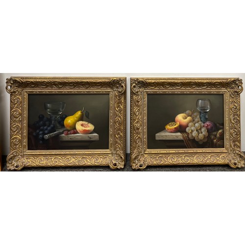 1342 - Brian Davies, a pair of still Life oil on canvas paintings in gilt frames. 24cm x 34cm.