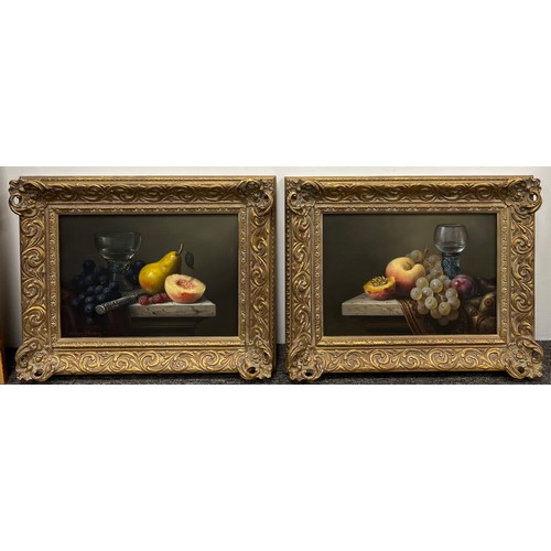 1342 - Brian Davies, a pair of still Life oil on canvas paintings in gilt frames. 24cm x 34cm.