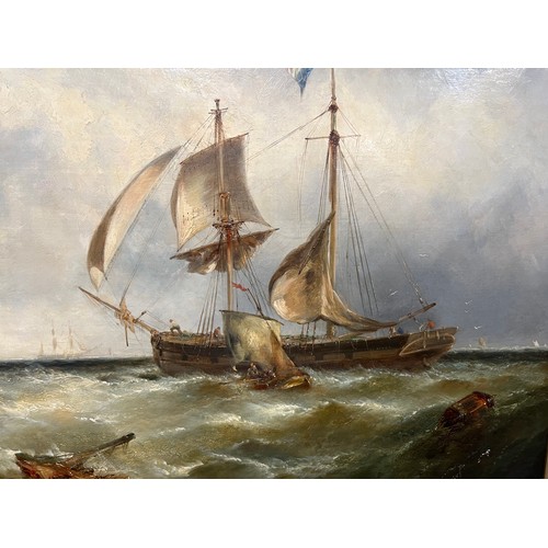 1344 - Alfred Montague ( British 1832-1883) 19thC oil on canvas seascape. Signed to rowing boat. 73cm x 124... 