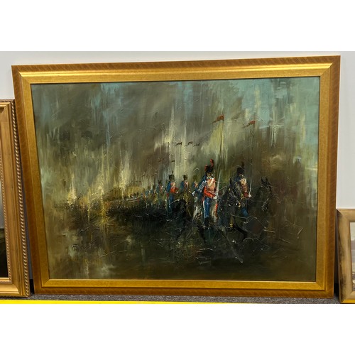 1345 - An oil on canvas impressionist painting ‘Lancers of the Imperial Guard’, 191cm x 122cm. Signed lower... 