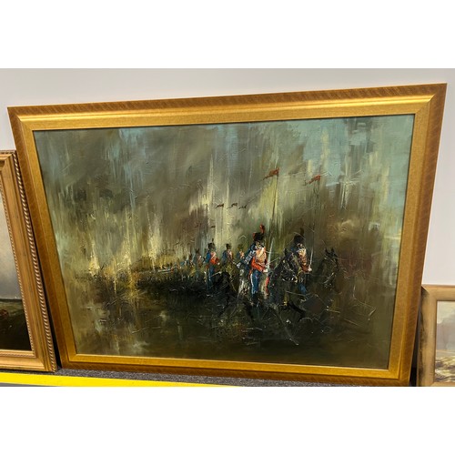 1345 - An oil on canvas impressionist painting ‘Lancers of the Imperial Guard’, 191cm x 122cm. Signed lower... 